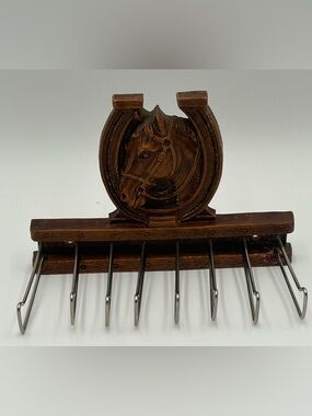 Vintage Style Horse Head Horseshoe Wall Hook Rack Rustic Western Decor